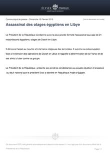 Exécution de 21 otages égyptiens en Libye - Condamnation de l Elysée