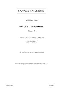 bac 2016 sujet Histoire Géographie S