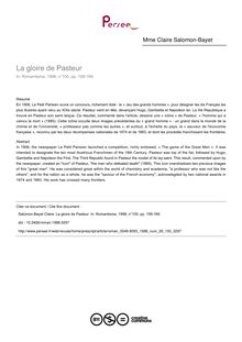 La gloire de Pasteur - article ; n°100 ; vol.28, pg 159-169
