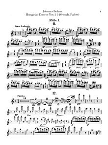 Partition flûte 1, 2, Piccolo, 21 Hungarian Dances (orchestre), Brahms, Johannes