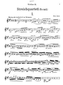 Partition violon 2, corde quatuor No.1, F♯ minor, Mottl, Felix