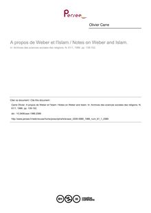 A propos de Weber et l Islam / Notes on Weber and Islam. - article ; n°1 ; vol.61, pg 139-152