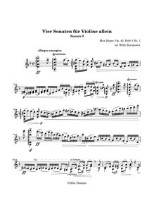 Partition Sonata No.1 en D minor, 4 violon Solo sonates, Reger, Max
