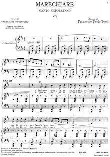 Partition complète (Low voix: B minor), Marechiare, Canto Napoletano