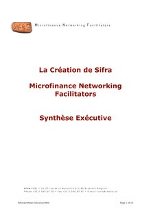 La Création de Sifra Microfinance Networking Facilitators Synthèse ...