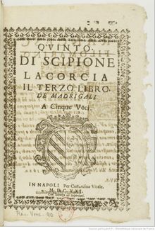 Partition Quinto, Il terzo libro de Madrigali a cinque voci, Lacorcia, Scipione