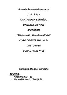 Partition CANTATA BWV 033 - J.S.BACH - 3ª EDICION, Allein zu dir, Herr Jesu Christ