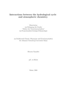 Interactions between the hydrological cycle and atmospheric chemistry [Elektronische Ressource] / Meryem Tanarhte