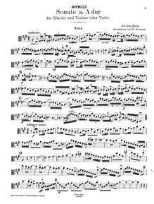 Partition Sonata No.2 en A major, BWV 1015 (partition de viole de gambe), 6 violon sonates