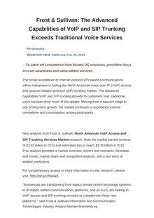 Frost & Sullivan: The Advanced Capabilities of VoIP and SIP Trunking Exceeds Traditional Voice Services