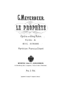 Partition complète, Le prophète, Grand opéra en cinq actes, Meyerbeer, Giacomo par Giacomo Meyerbeer