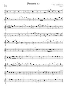 Partition ténor viole de gambe (octave aigu clef), fantaisies pour 3 violes de gambe par Chetwoode