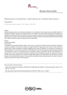 Résonance et équilibres. Alternatives du modèle Samuelson-Easterlin - article ; n°6 ; vol.31, pg 1105-1128
