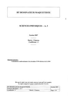 Sciences Physiques 2007 BT Dessinateur maquettiste (arts graphiques)