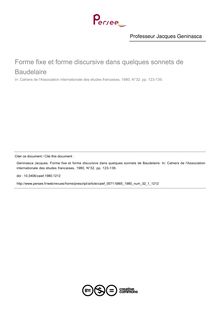 Forme fixe et forme discursive dans quelques sonnets de Baudelaire - article ; n°1 ; vol.32, pg 123-139
