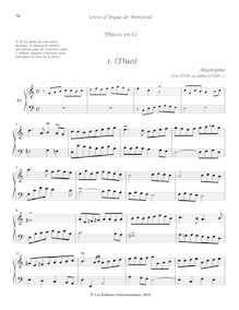 Partition 43-4, Pièces en C: , (Duo) - , Récit de Trompette (et de Tierce) - , Duo, Livre d orgue de Montréal