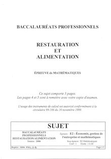 Bacpro metiers alim mathematiques 2006