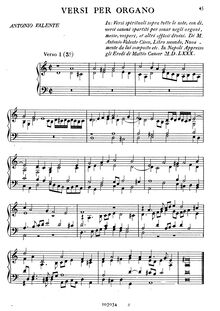 Partition complète, Versi per Organo, Valente, Antonio