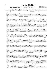 Partition violons I, Ouverture- en D major, FaWV K:D7, D, Fasch, Johann Friedrich