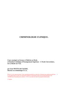 CRIMINOLOGIE CLINIQUE. - Psychologie - M. Fouchey