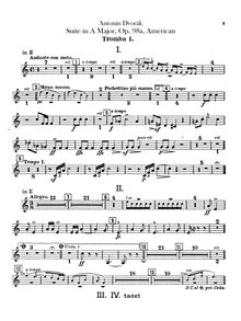 Partition trompette 1, 2 (E, C), American, A major, Dvořák, Antonín