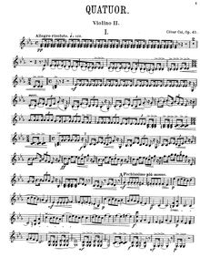 Partition violon 2, corde quatuor No.1, Quatour pour 2 violons, alto, et violoncelle