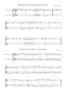 Partition Original aigu et ténor enregistrement  version, chants, 11 Famous Christmas chants pour two instruments
