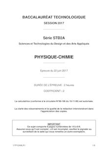 Bac STD2A 2017 - Le sujet de physique - chimie