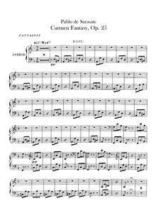 Partition harpe, Carmen Concert Fantasy, Op 25, Sarasate, Pablo de