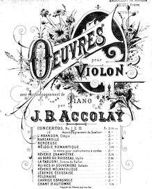Partition de piano, violon-Concert en A Minor, Accolay, Jean-Baptiste