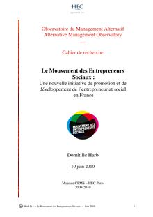 Le Mouvement des Entrepreneurs Sociaux : une nouvelle initiative de promotion et de développement de l entrepreneuriat social en France