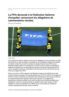 Lutte contre le racisme - Communiqué de la FIFA