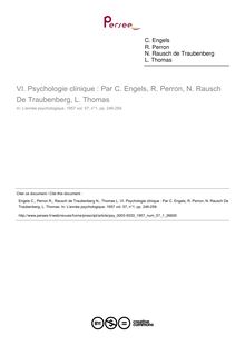 Psychologie clinique : Par C. Engels, R. Perron, N. Rausch De Traubenberg, L. Thomas - compte-rendu ; n°1 ; vol.57, pg 246-259
