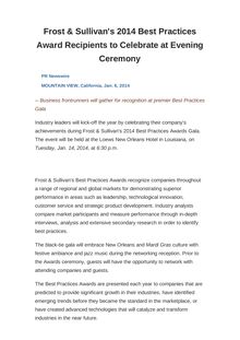 Frost & Sullivan s 2014 Best Practices Award Recipients to Celebrate at Evening Ceremony