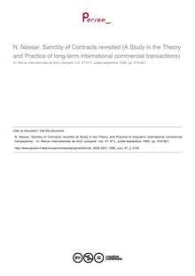 N. Nassar, Sanctity of Contracts revisited (A Study in the Theory and Practice of long-term international commercial transactions)  - note biblio ; n°3 ; vol.47, pg 818-821