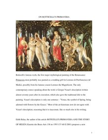 ON BOTTICELLI S PRIMAVERA Botticelli s famous work, the first ...