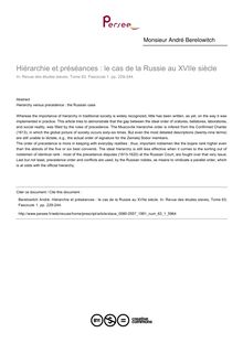 Hiérarchie et préséances : le cas de la Russie au XVIIe siècle - article ; n°1 ; vol.63, pg 229-244