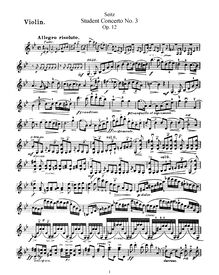 Partition de violon, Student Concerto No.3 pour violon et Piano, Op.12