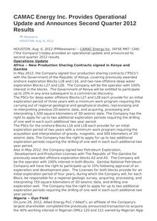 CAMAC Energy Inc. Provides Operational Update and Announces Second Quarter 2012 Results
