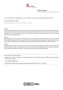 La crítica por decreto y el crítico censor: la literatura en la burocracia áurea - article ; n°2 ; vol.102, pg 371-380