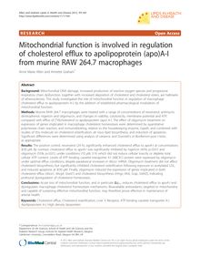 Mitochondrial function is involved in regulation of cholesterol efflux to apolipoprotein (apo)A-I from murine RAW 264.7 macrophages