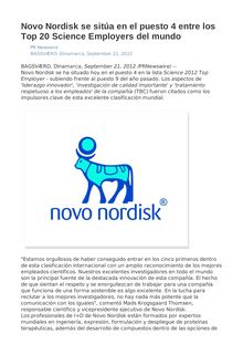 Novo Nordisk se sitúa en el puesto 4 entre los Top 20 Science Employers del mundo