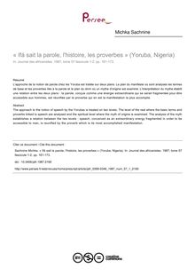 « Ifá sait la parole, l histoire, les proverbes » (Yoruba, Nigeria) - article ; n°1 ; vol.57, pg 161-173