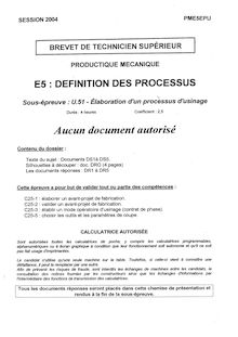 Btsprodu elaboration d un processus d usinage 2004 elaboration d un processus d usinage