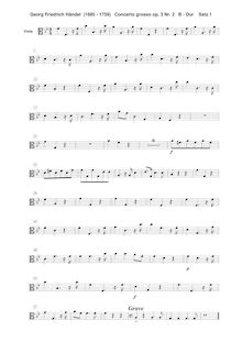 Partition altos, Concerto Grosso en B-flat major, Solo: Oboe + 2 Violins, 2 Cellos Orchestra: 2 Oboes + 2 Violins, Viola, Cello + Continuo (Basses, Bassoons, Keyboard) I. Vivace: Oboe 1, 2, Violin 1, 2 (concertino), Violins I, II, Violas, Cellos / Continuo (Basses, Keyboard)II. Largo: Oboe (Solo), Violins I, II, Violas, Cello 1, 2 (concertino), Cellos / Continuo (Basses, Keyboard)III. Allegro: Oboe 1, 2, Violins I, II, Violas, Cello / Continuo (Basses, Keyboard)IV. Minuetto: Oboe 1, 2, Violin 1,2 (concertino), Violins I, II, Violas, Cellos / Continuo (Basses, Keyboard)V. Gavotte: Oboe 1, 2, Violins I, II, Violas, Cellos, Continuo (Basses, Bassoons, Keyboard)