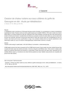 Cession de chaleur solaire aux eaux côtières du golfe de Gascogne en été : étude par télédétection  - article ; n°1 ; vol.116, pg 561-576