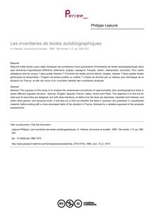 Les inventaires de textes autobiographiques - article ; n°2 ; vol.15, pg 299-322
