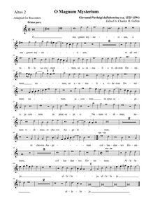 Partition Alto 2 enregistrement , O magnum mysterium, E minor, Palestrina, Giovanni Pierluigi da