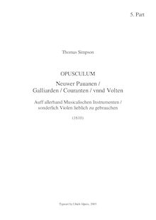 Partition , partie 5, Opusculum Neuwer Paduanen, Gaillarden, Couranten und Volten