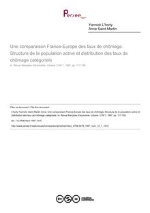 Une comparaison France-Europe des taux de chômage. Structure de la population active et distribution des taux de chômage catégoriels - article ; n°1 ; vol.12, pg 117-155